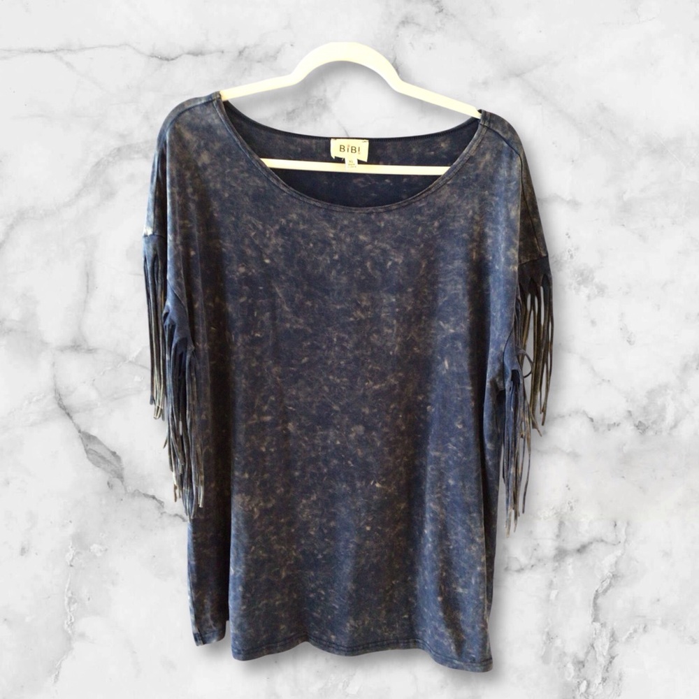 Bibi XL Denim color top fringe sleeves